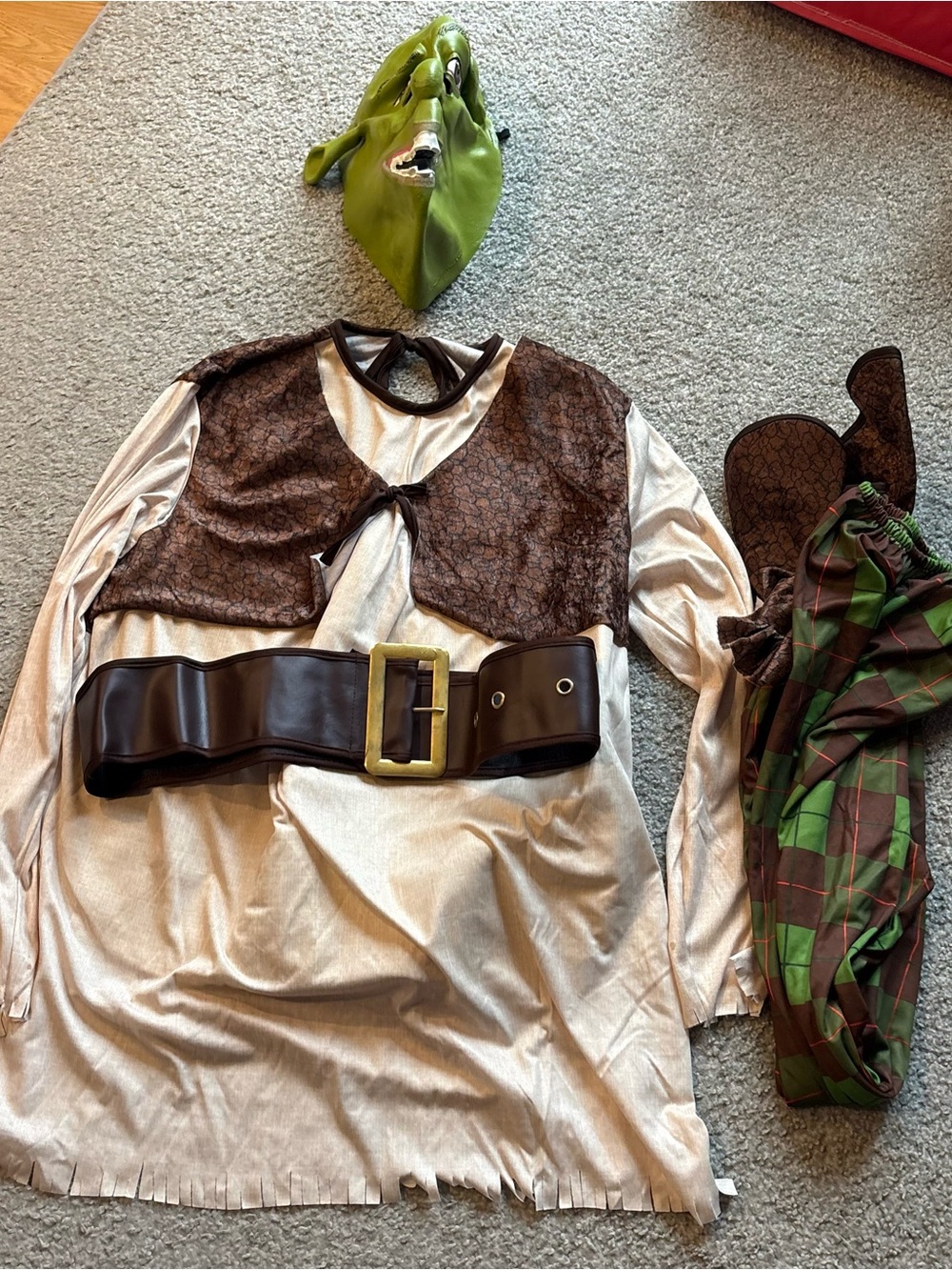 Shrek Costume W/ Mask One Size Adult Halloween Shirt Belt Pants